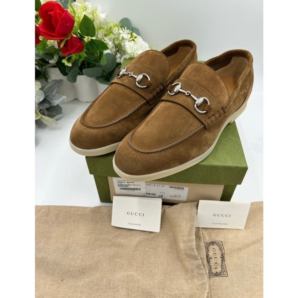 Men's Gucci tan suede horse bit loafers size 11.5 fits 12 US made in Italy - Picture 11 of 13